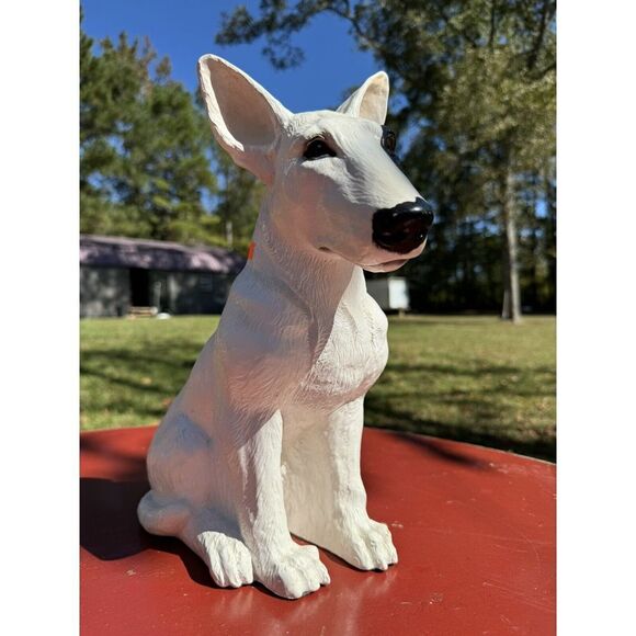 Vintage White Bull Terrier Dog Statue Decorative Garden Sculpture Home Decor Art - Picture 1 of 8